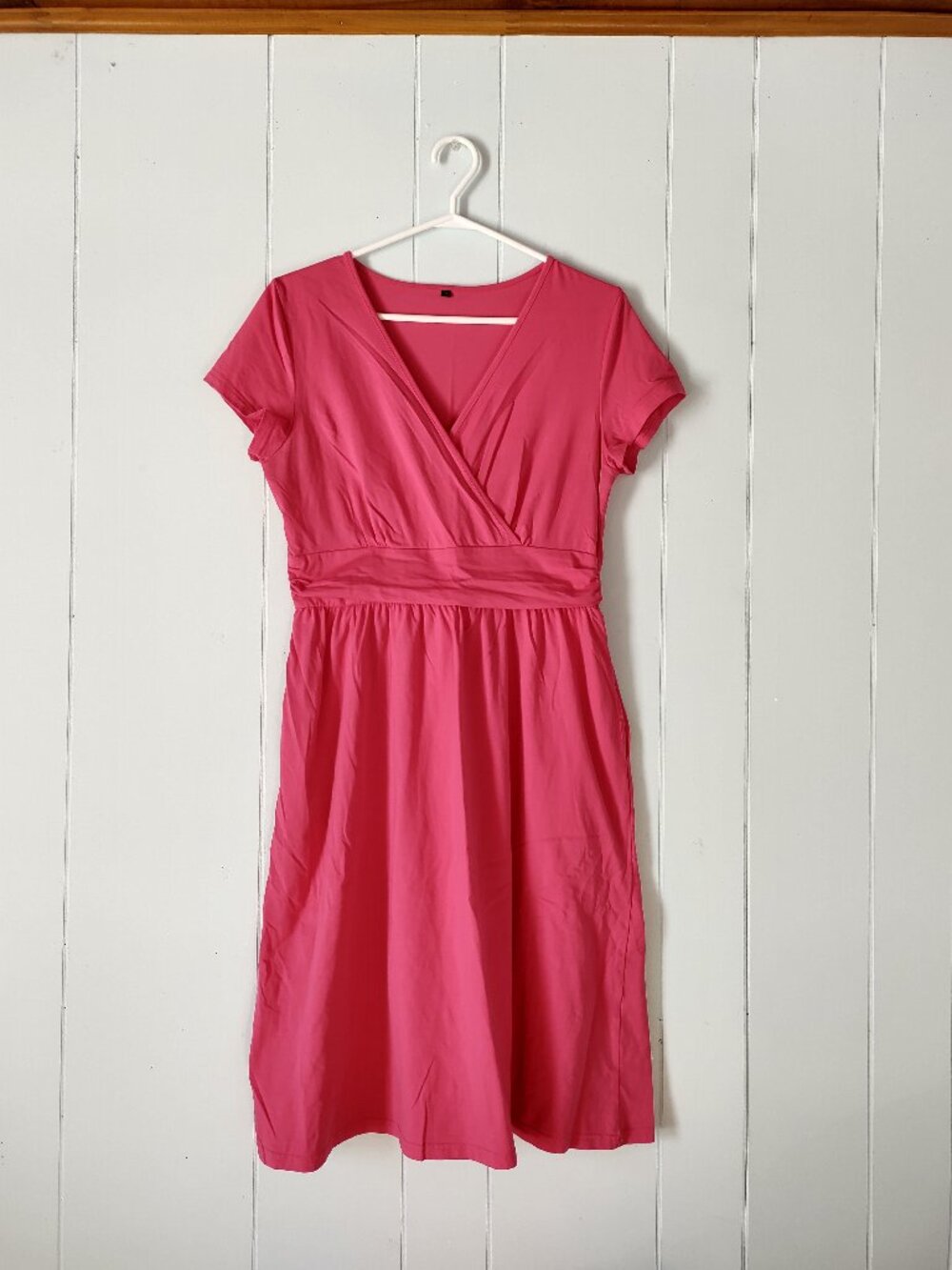 Unbranded Basic Pink Cap Sleeve Split V-neck Dress
